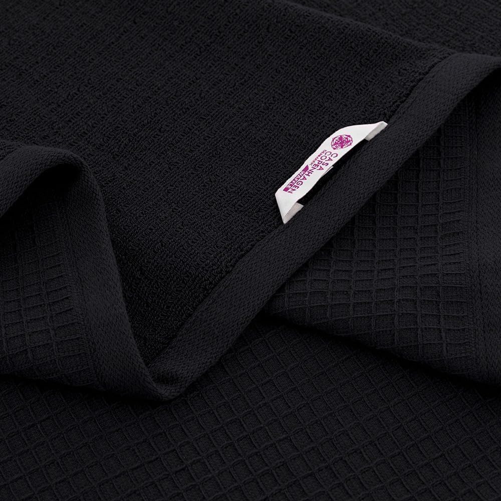 CASA COPENHAGEN Waffle Terry 6-piece set, cotton, extra large, luxurious, black, 2 bath towels XL, 70x140 cm, 2 large hand towels, 50x80 cm
