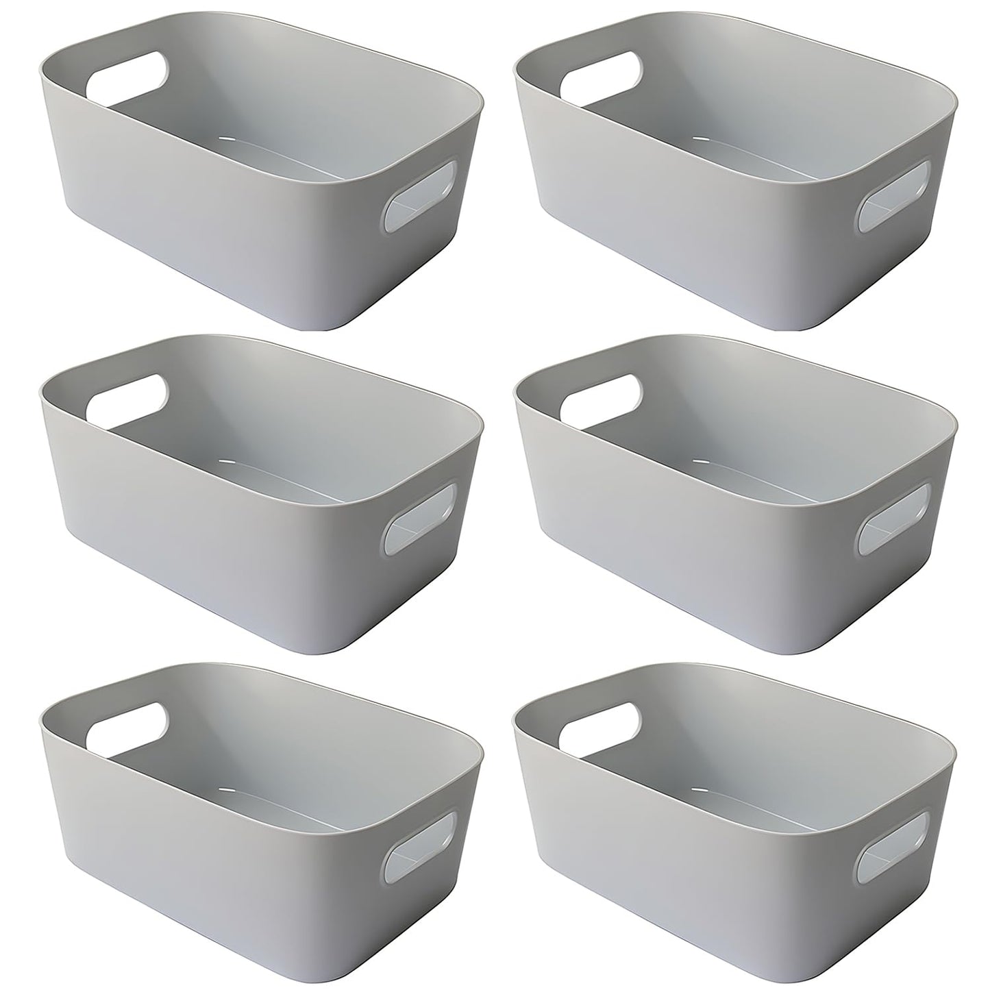 Mofeisor 6-Pack Grey Plastic Storage Basket, Kitchen Cupboard Storage Boxes, Small Bathroom Boxes Organisers with Handles, 4L