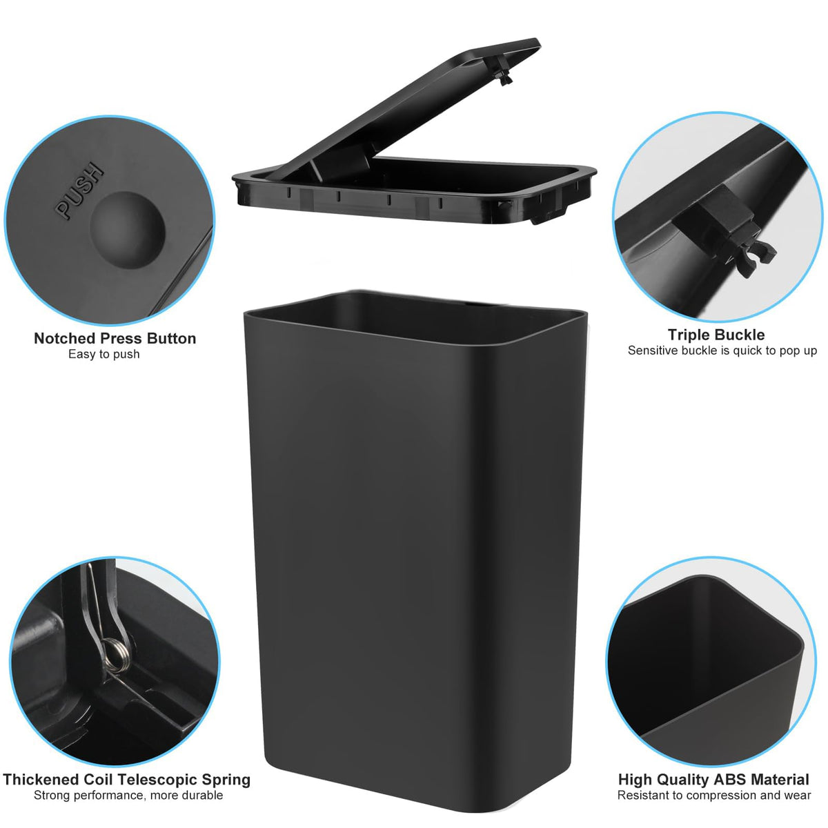 2Pack Bathroom Bin with lid,Push Button Slim Kitchen Bin,Plastic Bins for Toilet, Dog Proof Thin Bathroom,Trash Can for Bedroom Office Living Room