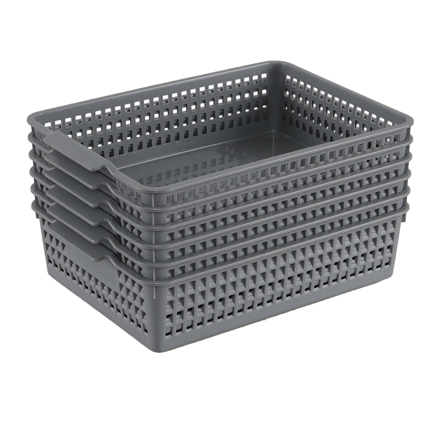 Farmoon 6 Packs Plastic Storage Basket Trays, A4 Paper Storage Basket, Grey