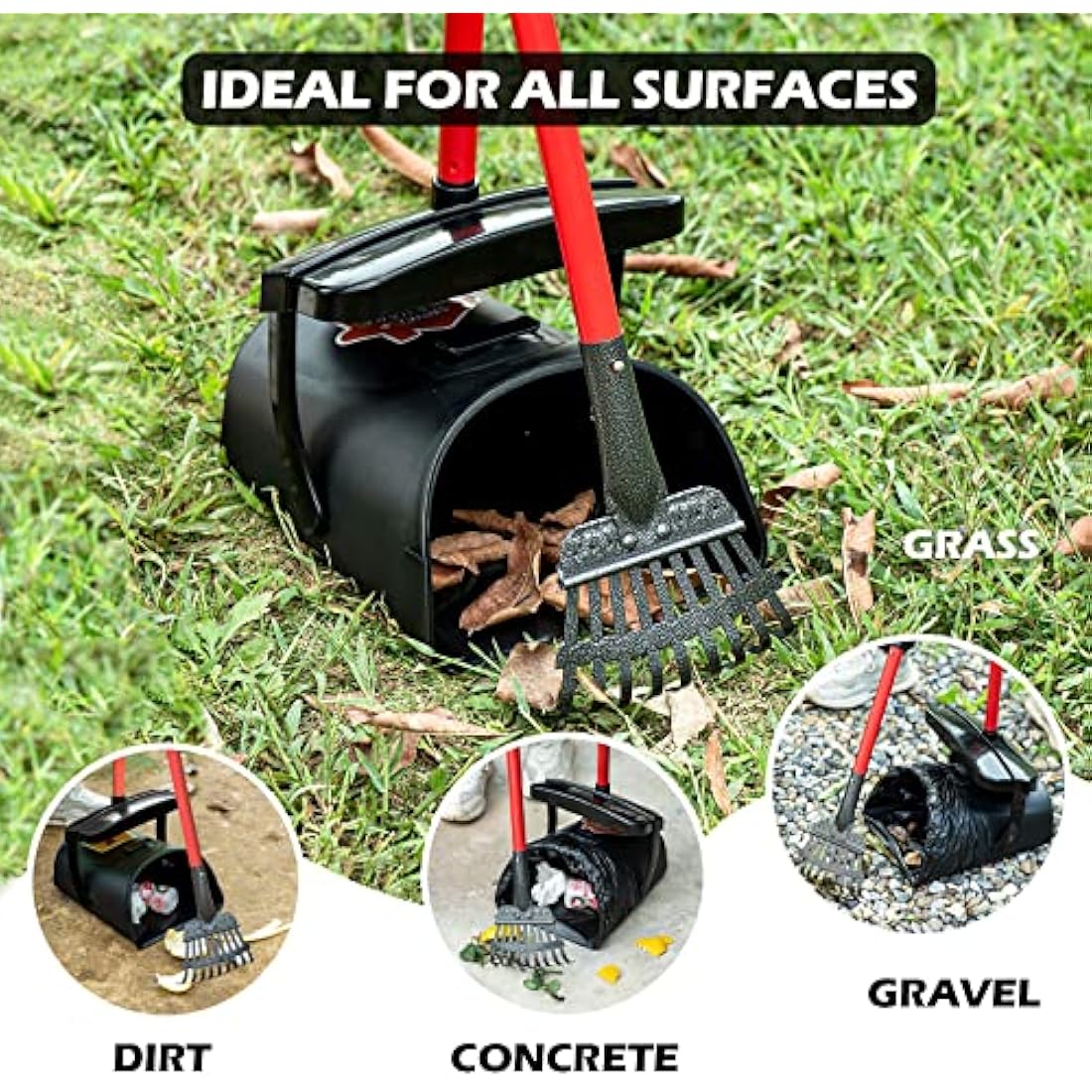 Pooper Scooper Large Swivel Bin & Rake for Large & Small Dogs Non-Breakable Dog Poop Scooper with 20 Waste Bags Easy to Clean Pet Waste Use on Grass, Dirt or Gravel - Pet Supplies