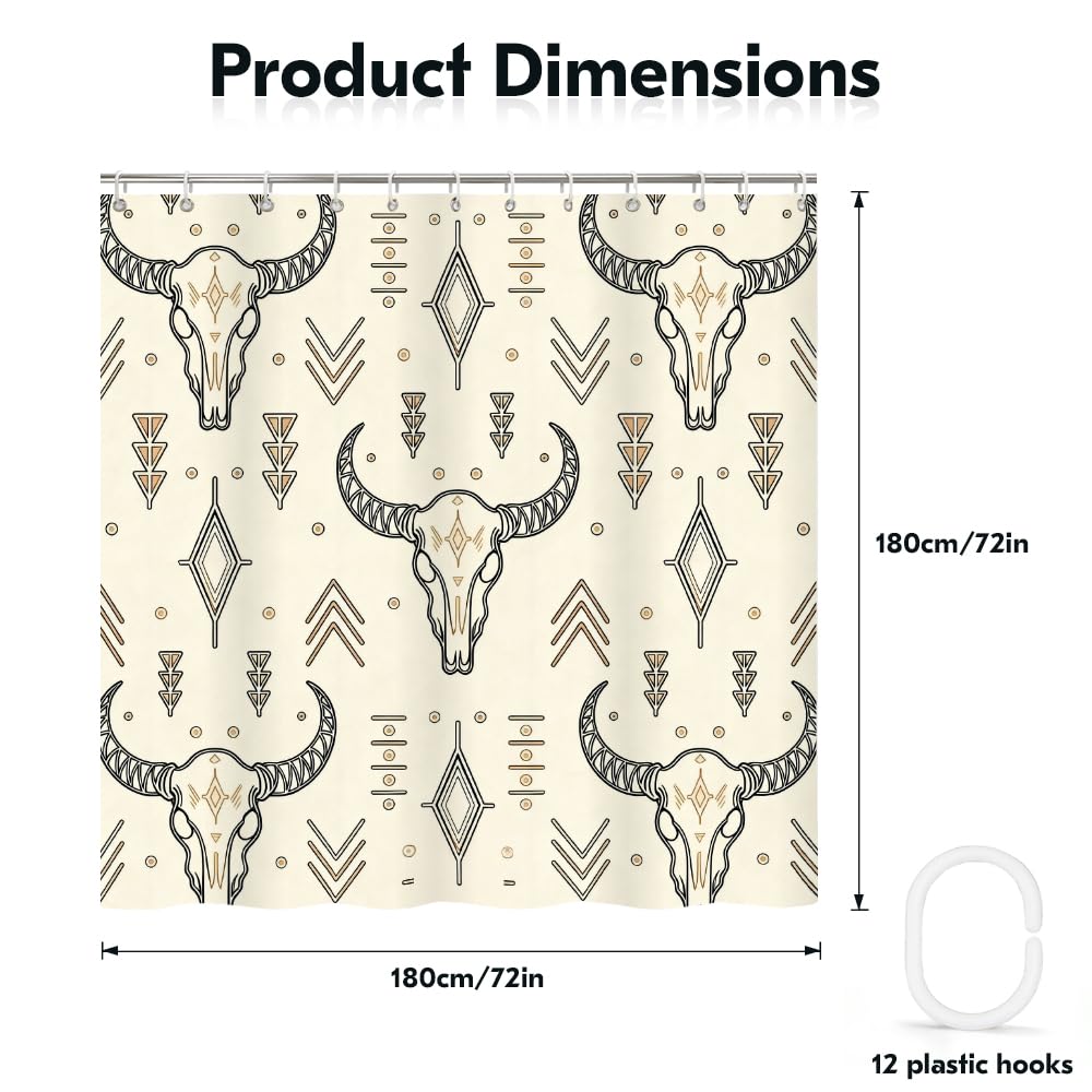 Rohxyzo Boho Western Washable Shower Curtain with Hooks, Polyester Fabric Shower Curtains for Bathroom, Wet Room Shower Curtain 180 x 180