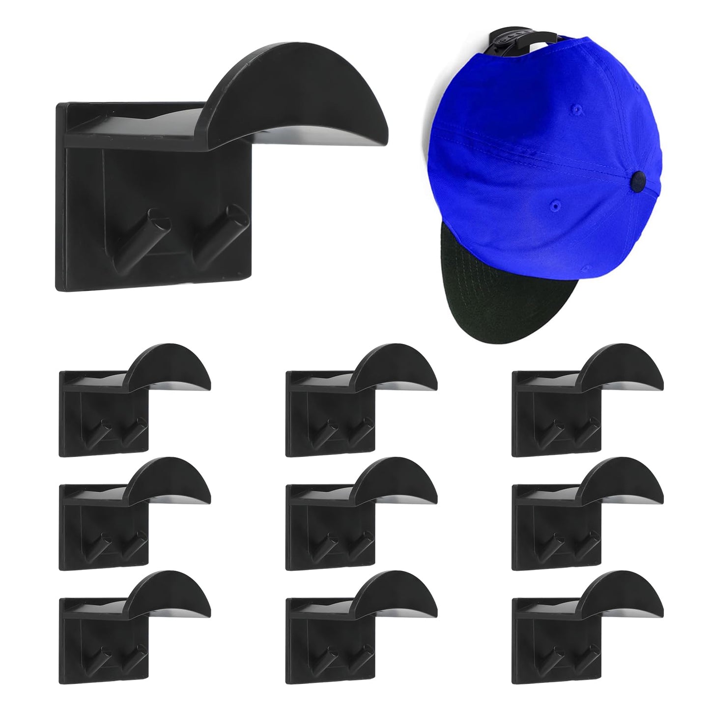 Kasoud Adhesive Hat Hooks for Wall Mounted, 10 PCS Hat Storage for Baseball Caps, Baseball Caps Hat Holder