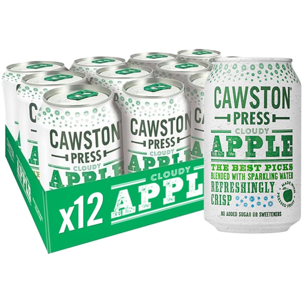 Cawston Press Sparkling Cloudy Apple Fizzy Drink Blended With Sparkling Water and Pressed Apple (330ml x 12 cans) Gluten Free - Vegan - No Added Sugar