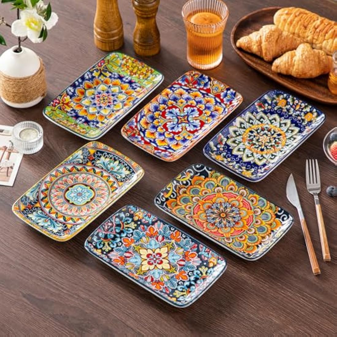 vancasso SIMI Serving Platter, 8.5 in Small Serving Dishes, Porcelain Rectangle Serving Plates Set of 6, Dishwasher and Microwave Safe, Sushi Platters for Party