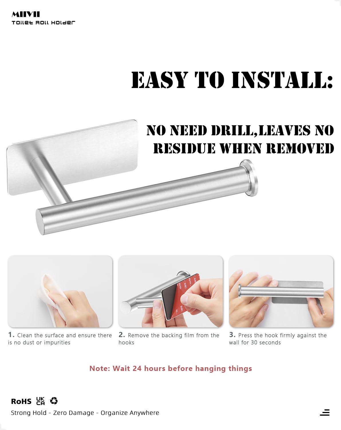 2PCS Toilet Roll Holder Self Adhesive, Paper Towel Holder Stainless Steel Rack Wall-Mounted for Kitchen, Bathroom
