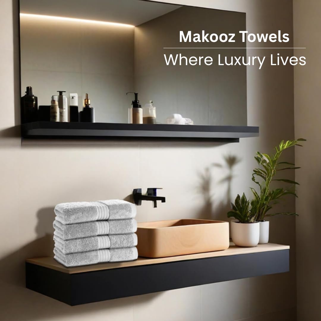 Makooz Premium 700 GSM Hand Towels for Bathroom 2 Pack – 100% Natural Ring-Spun Egyptian Cotton – Luxurious Ultra Soft, Quick Dry, Absorbent