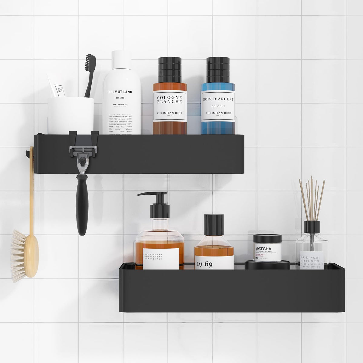 Kitsure Shower Caddy Adhesive, Quick-Dry Bathroom Organizer, Large, Black