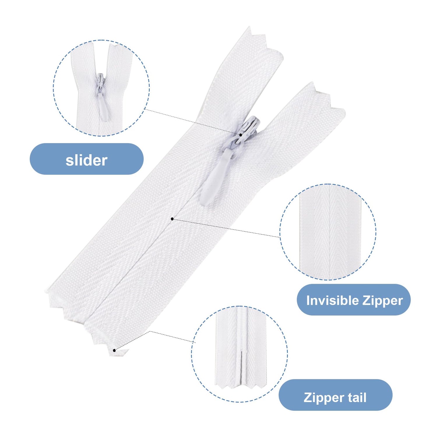 PULIANGLIU 5 Pcs Invisible Zips for Sewing, 40 cm 16 Inch White Zippers