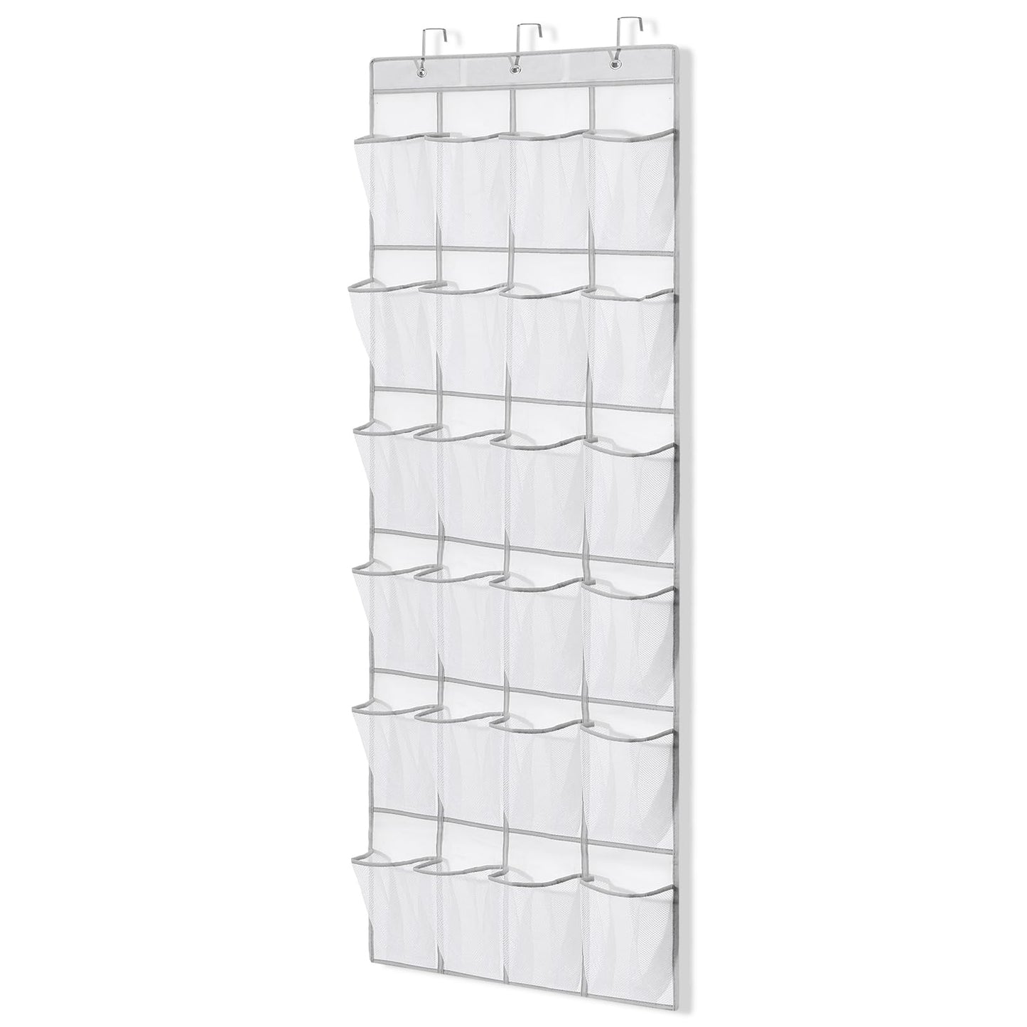 Suacculent Over Door Shoe Organiser, 24 Large Mesh Pockets & 3 Hooks, White