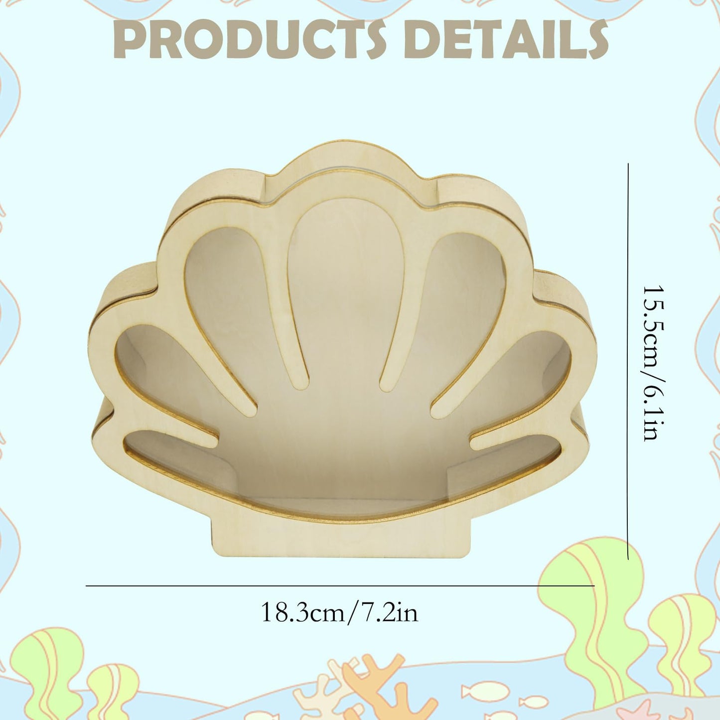 HINGTAI Sea Shell Holder Wooden Seashell Display Case Handmade Small Shadow Box Home Decoration with Clear Acrylic Panel Coastal Decor Bedroom Decor