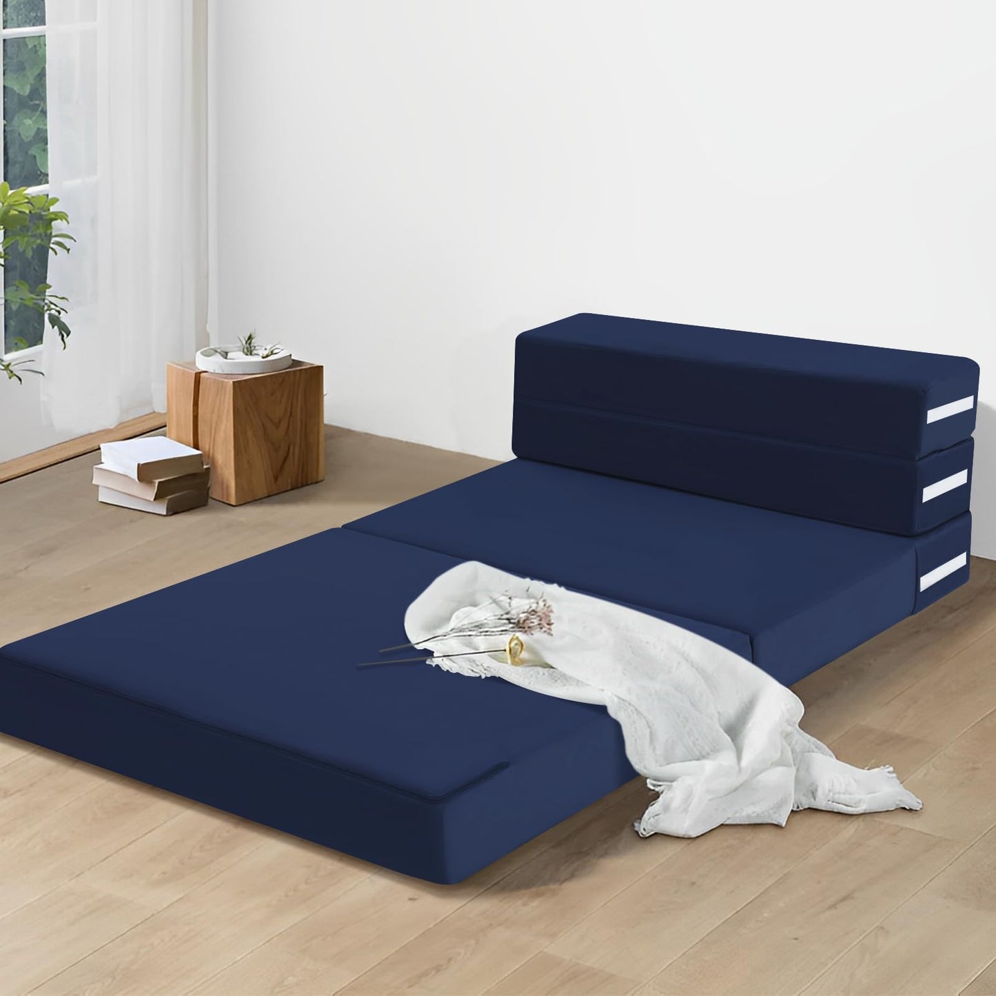 MeMoreCool Folding Floor Mattress Single, Fold Out Sofa Chair, Navy