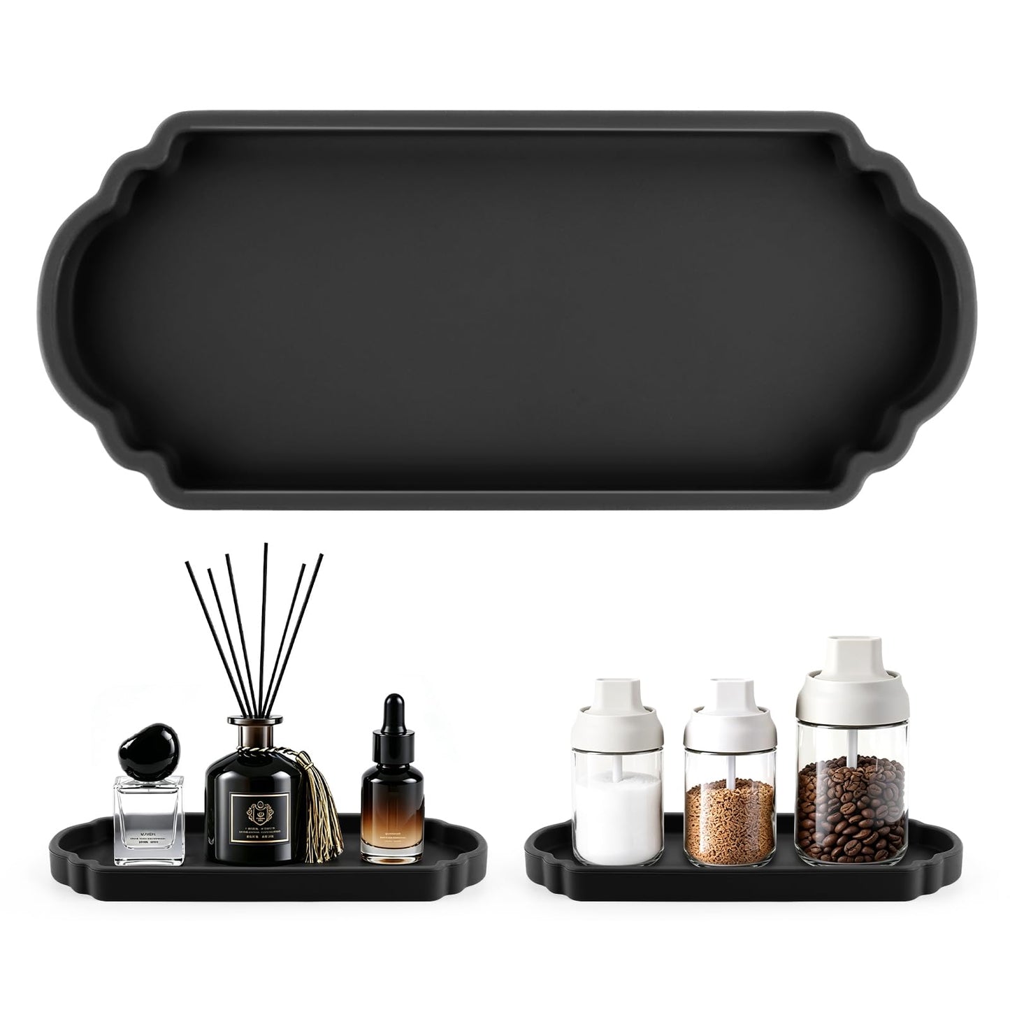 Rolcoassuns Silicone Bathroom Tray, 9.5" x 4" Perfume Tray, Black