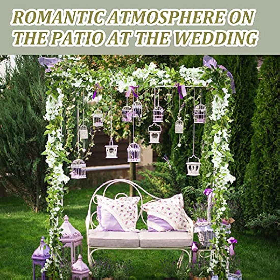 Syhood 4 Pieces 26 Feet in Total Vine Artificial Wisteria Garland Artificial Wedding Silk Wisteria Hanging Flower for Wedding Arch Home Garden Party Outdoor Decor(White)