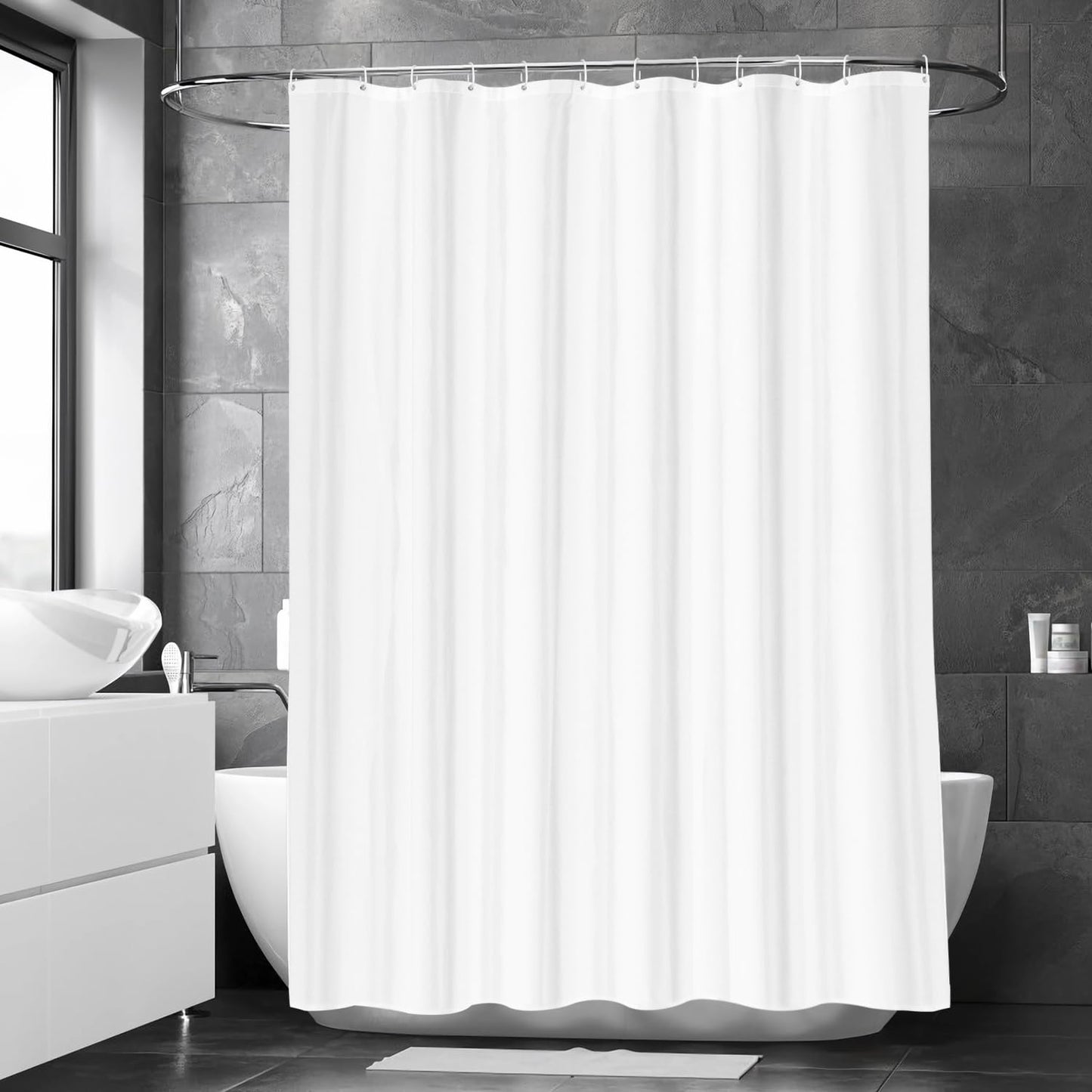 LUKDUNG 180 x 220 cm Polyester Textile Shower Curtain Anti-Mould for Bathroom, Curtain for Bathtub Shower Made of Fabric Waterproof Washable Shower