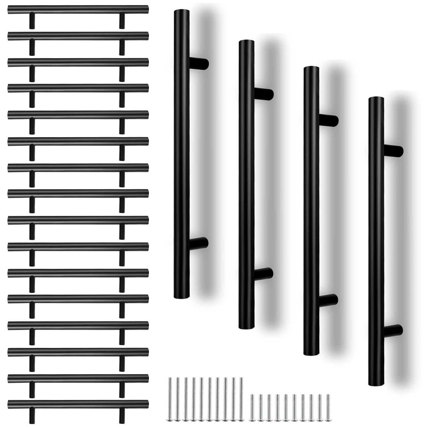 CYEER 20 Pack Black Kitchen Cupboard Handles 128mm Hole Center, Stainless Steel Matt Black Drawer Cupboard Door Handles T Bar Wardrobe Cabinet Pull