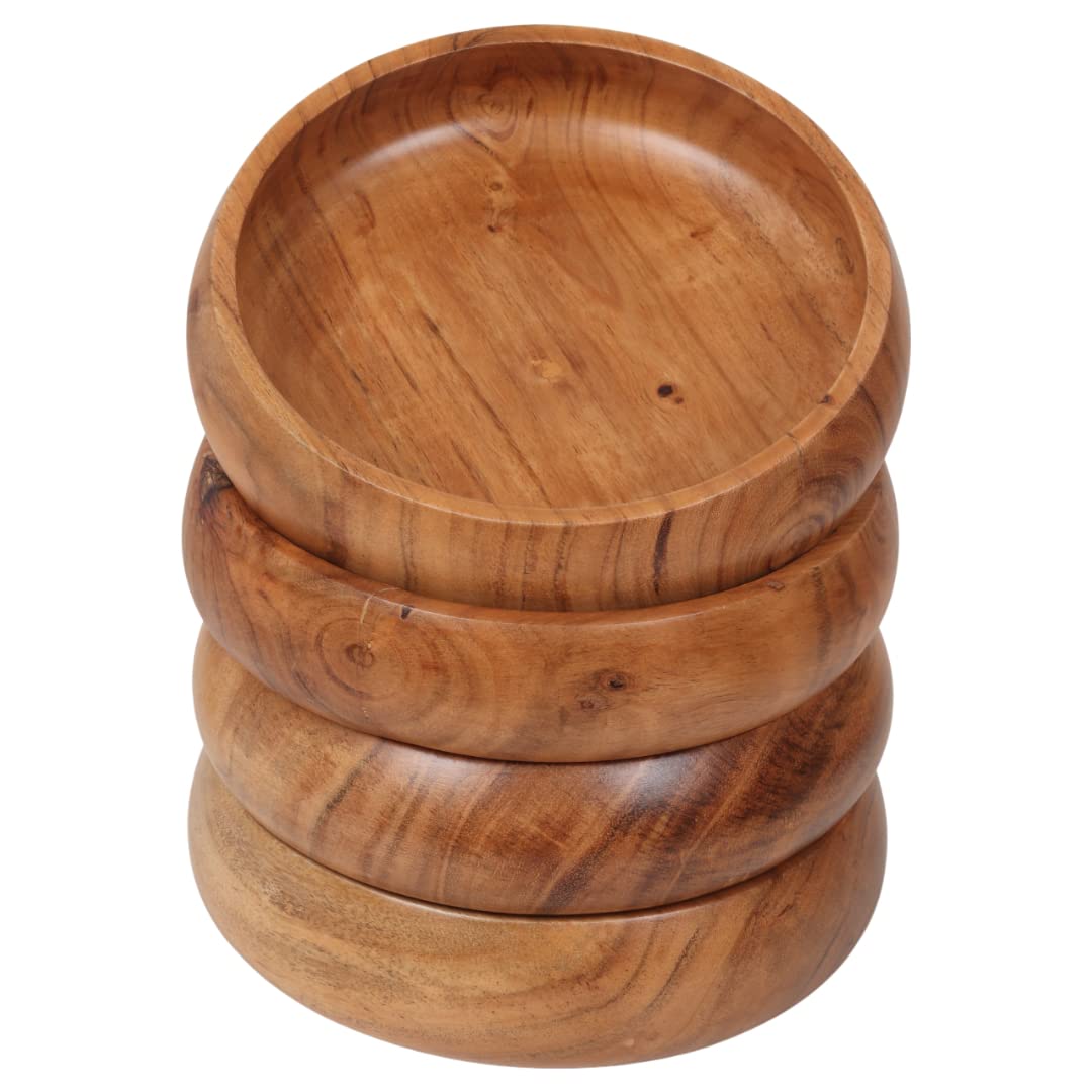 Lavaux Designs Wooden Bowls for Food | Set of 4 Individual Acacia Wood Bowls 20x5 cms (740 ml) | Enjoy Your Salad, Pasta, Rice, acai, Smoothie, Soup,