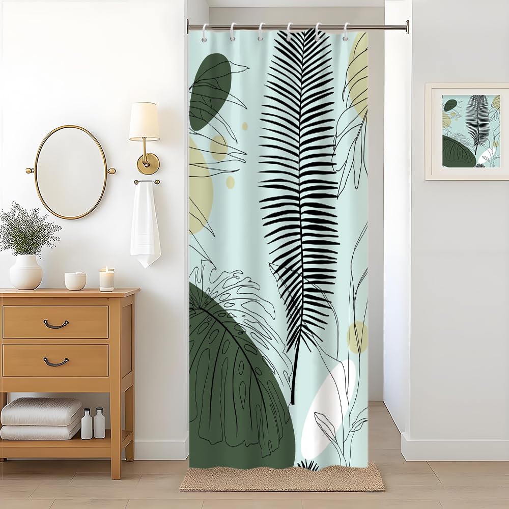 Green Stall Shower Curtain, Uiiooazy Boho Abstract Palm Leaves Monstera Tropical Plant Bath Curtain Anti Mildew Waterproof Polyester Fabric Washable