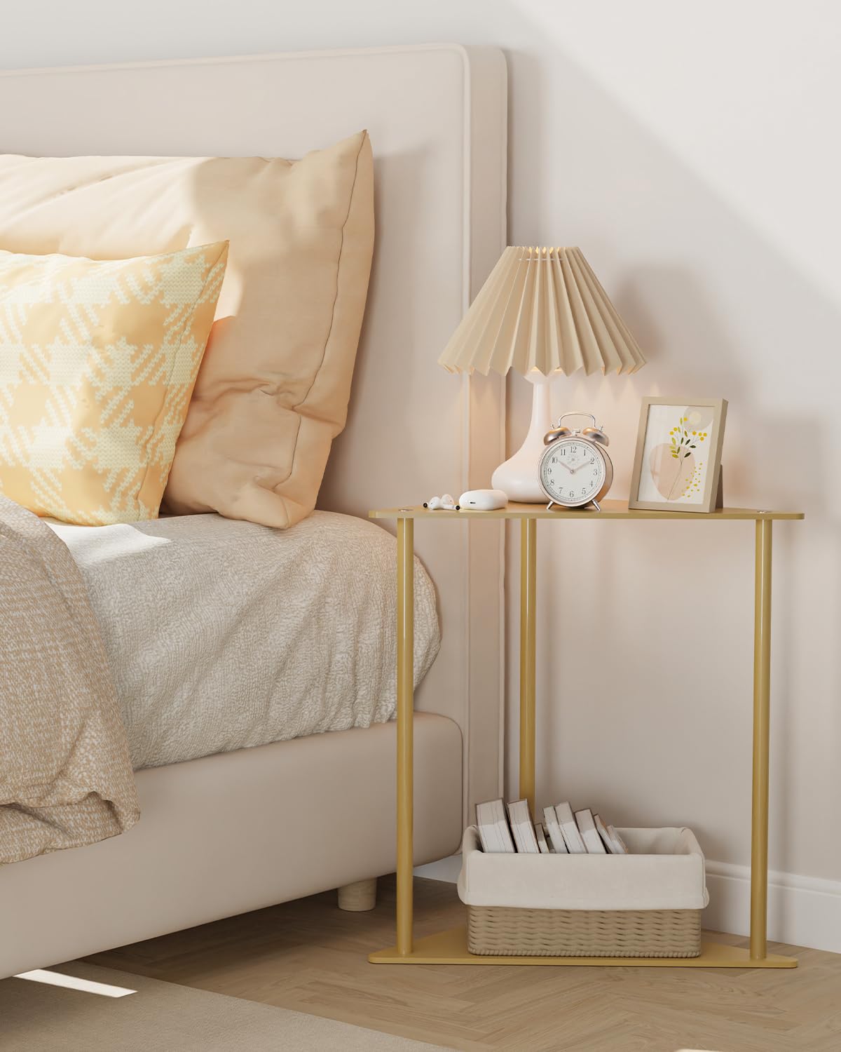 Yawinhe Triangle Metal Side Table,2-Tier Small Corner Table,Golden,2 Pack