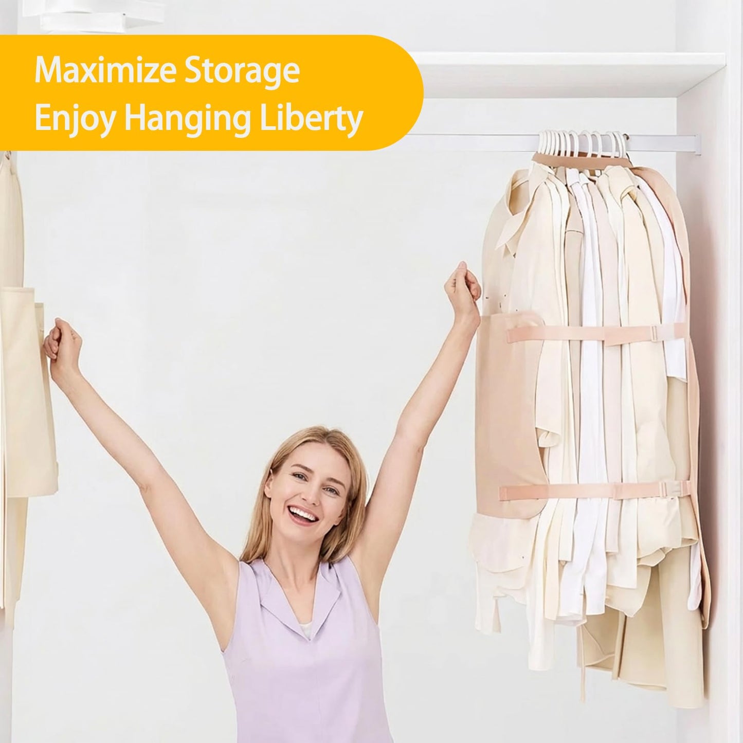 3 PCs Jacket Garment Bag with Self Compression Strap Pink Closet Organiser Space Saver