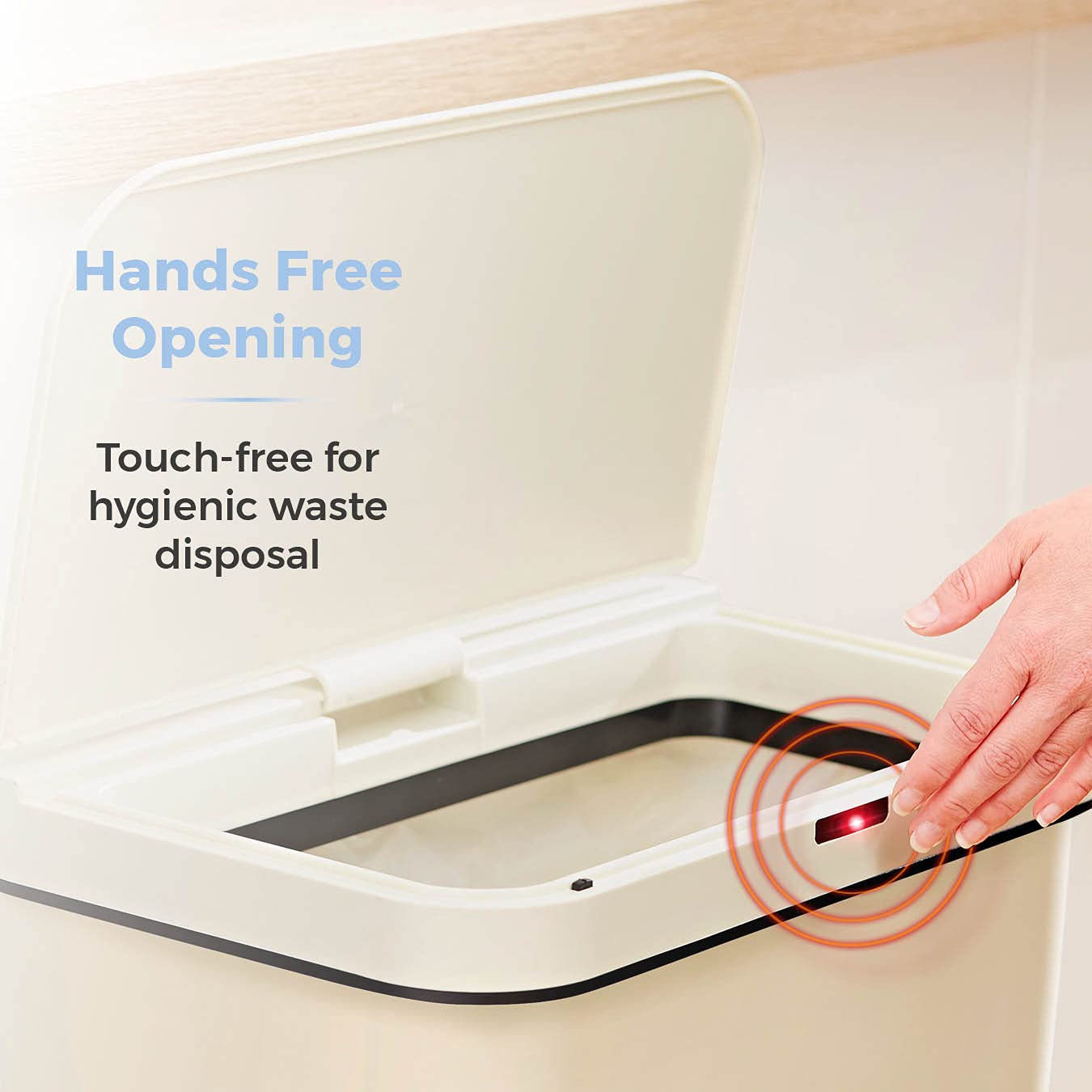 Tower T838005C Sensor Bin with Retainer Ring, Battery-Operated, 50L, Cream