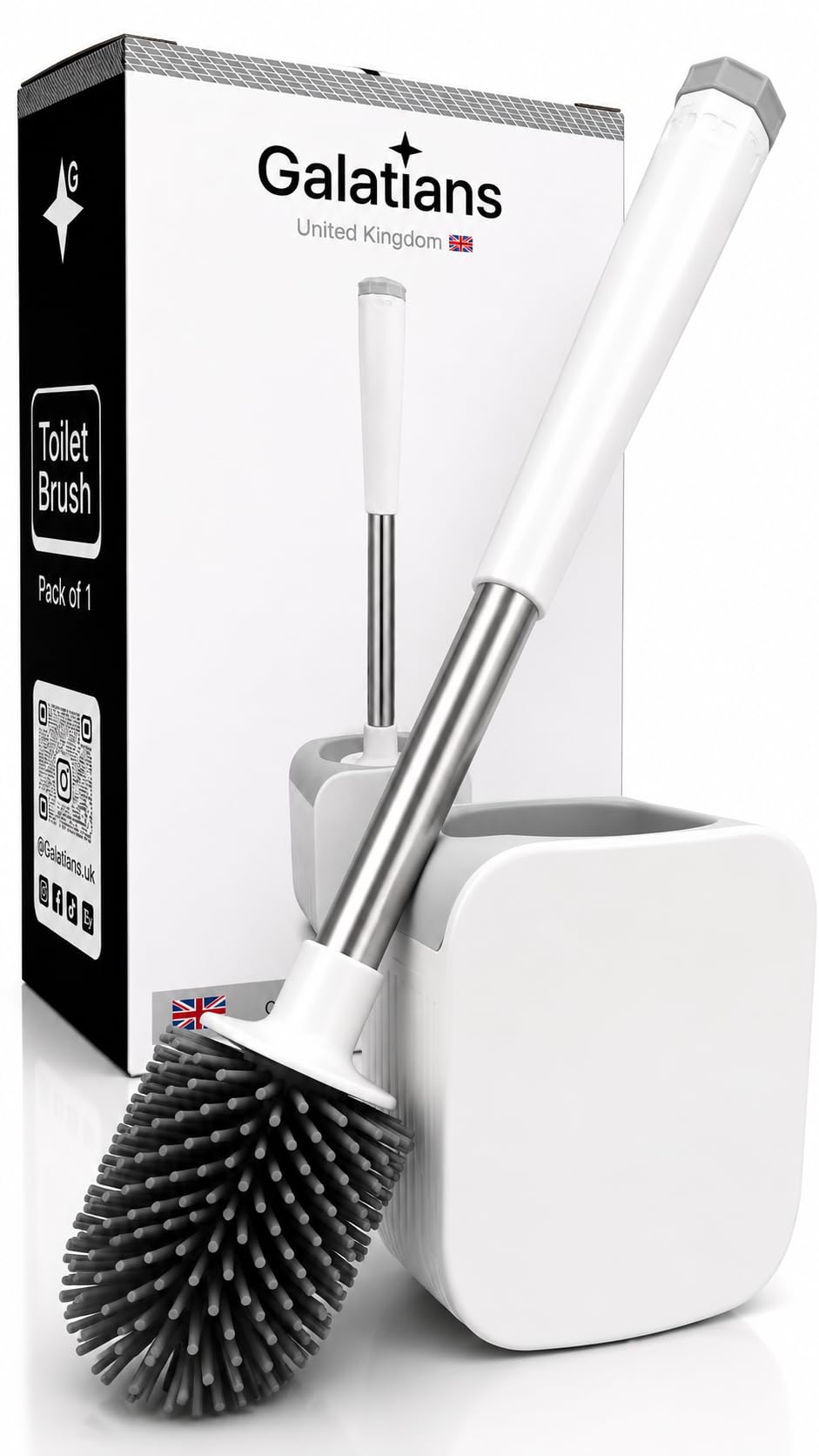 Toilet Brush and Holder Set, Wall Mounted Loo Brush with Hidden Tweezers