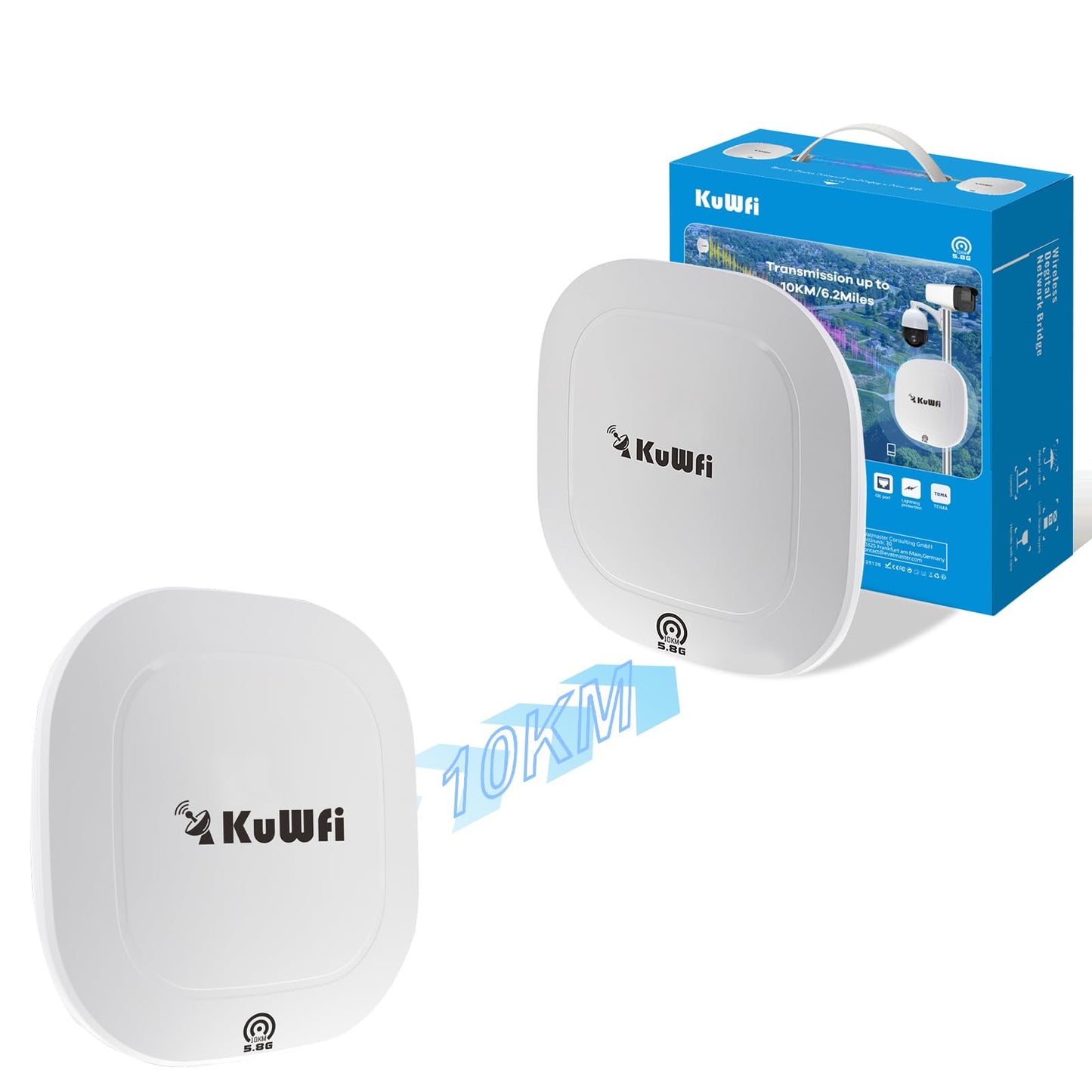 KuWFi 10KM/6.2Miles Gigabit Wireless Bridge Outdoor, 5.8G Point to Point WiFi Bridge, Ethernet Bridge with Gigabit LAN Ports,17dBi High Gain