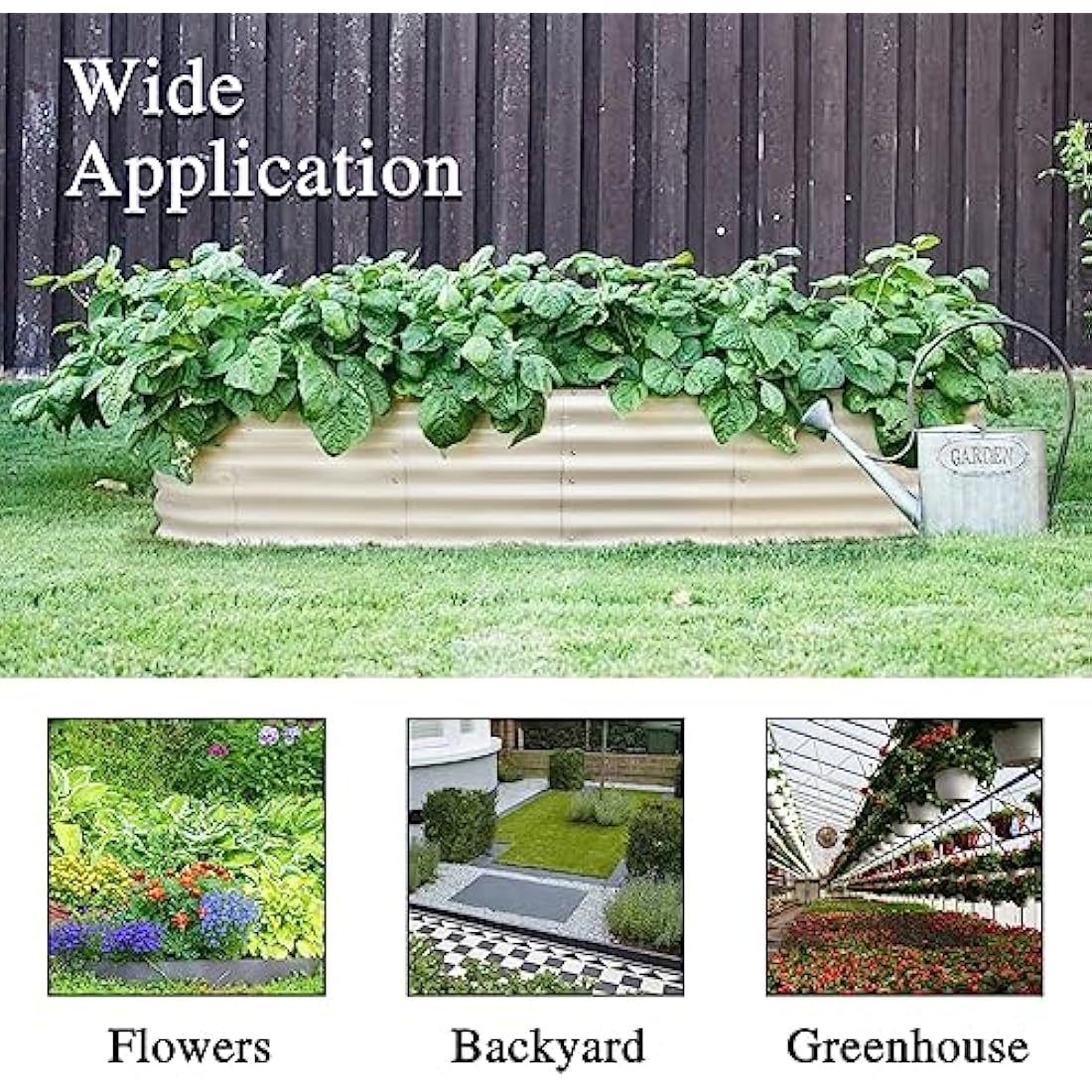 Byhagern Raised Garden Beds Outdoor, Anti-Rust Coating Planter Box with Safety Edging, Raised Garden Beds for Vegetables, Flowers, Herbs (Beige)……