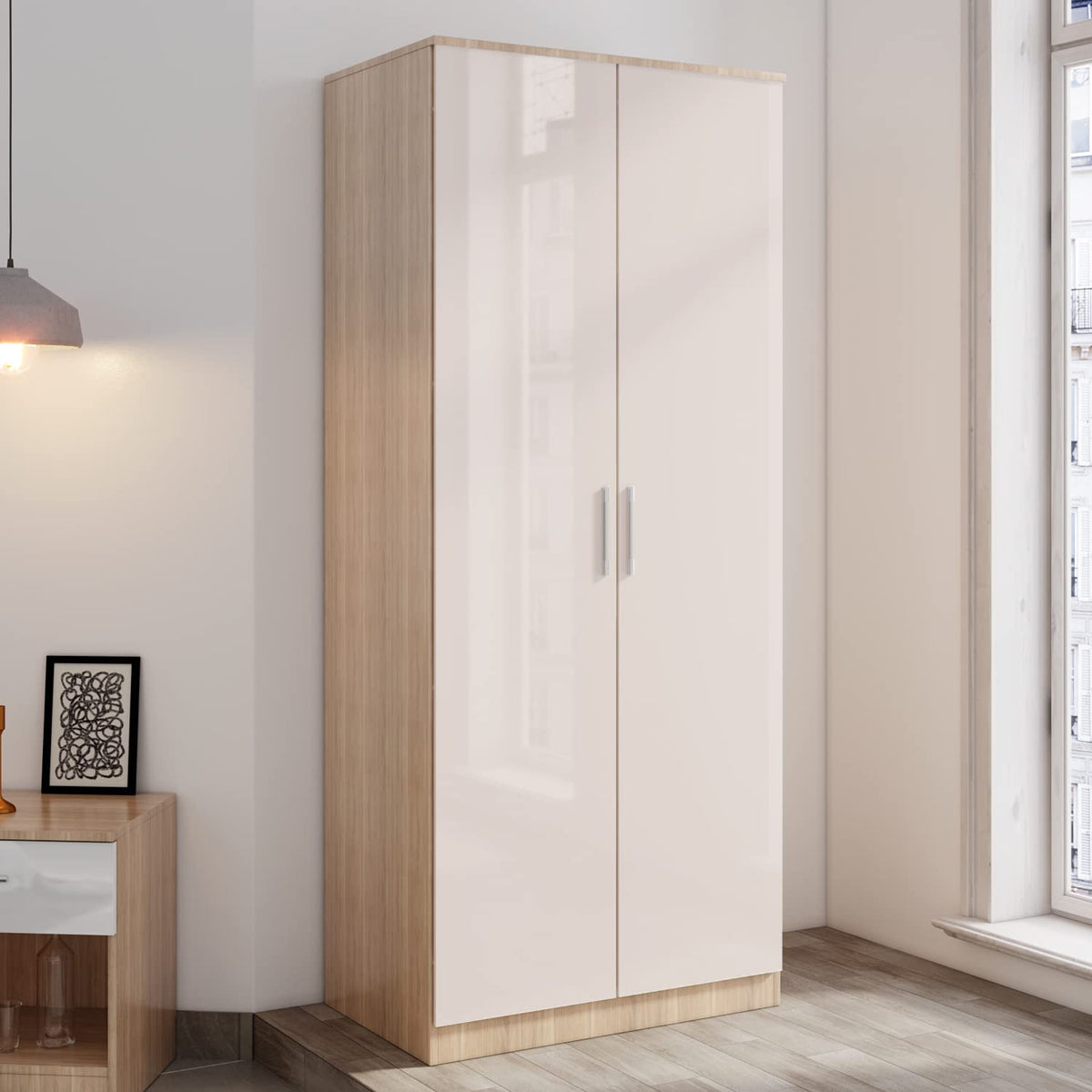 ELEGANT 2 Door Wardrobe with Hanging Rail High Gloss Bedroom Furniture for Home Bedroom, 5 Colors Available
