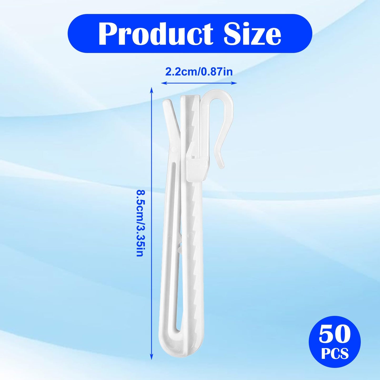 50 Pcs Pinch Pleat Curtain Hooks, Adjustable Plastic Curtain Hooks 85mm Ratchet System Drapery Pin Hook for Drapes Window Door Curtains Shower