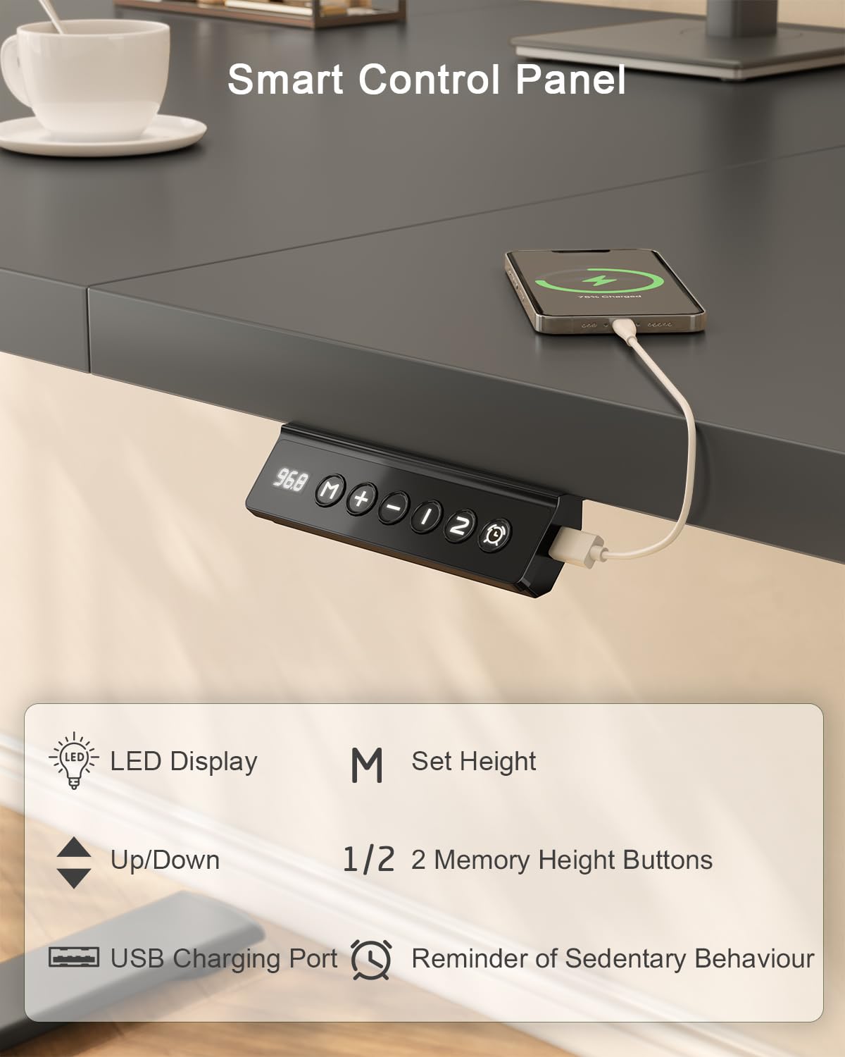 JUMMICO 160x70cm Electric Standing Desk with USB Charging Height Adjustable Desk with Sedentary Reminder Stand Up Desk with Splice Board for Home