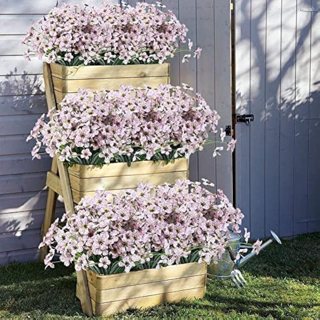 12 Bundles Artificial Flowers Outdoor UV Resistant Decorative Fake Flowers Greenery Shrubs Plants Faux Flowers Indoor Outside Hanging Planter Home Garden Porch Patio Window Box Wedding Decor (White)