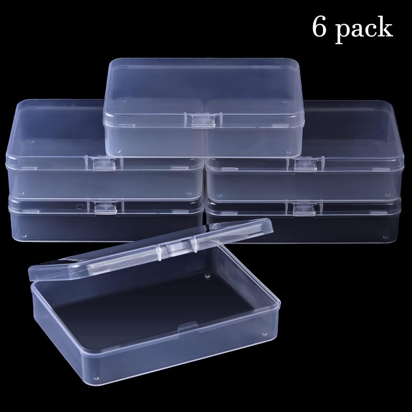 Mnixy 6pcs Clear Plastic Storage Containers with Hinged Lid Rectangle Small Plastic Boxes for Beads, Jewelry, Hardware,Game Pieces, Crafts Items