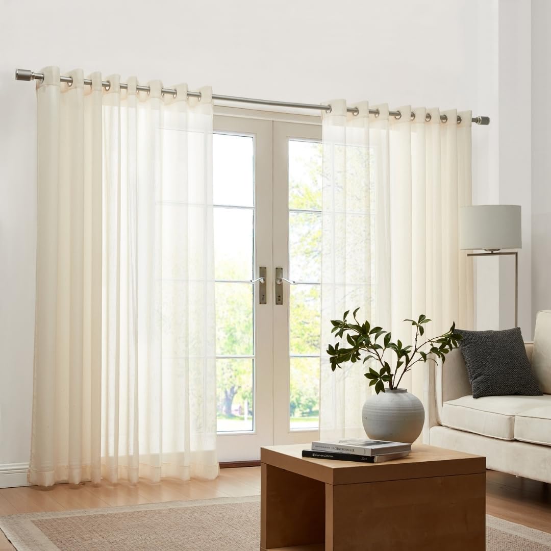 Elrene Home Fashions Carmen Sheer Extra-Wide Weatherproof Indoor/Outdoor Grommet Top Curtain Panel with Coordinating Tieback for Porch, Pergola,