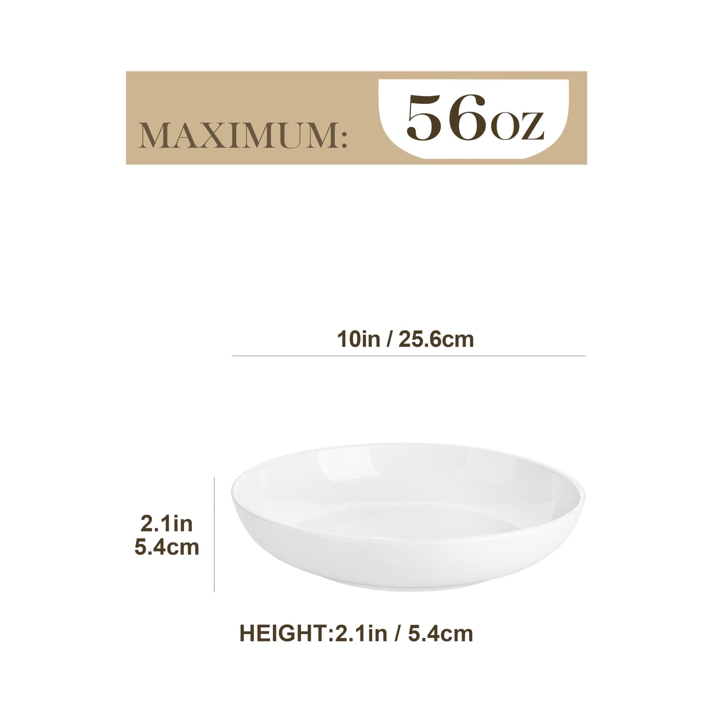 MALACASA 10 Inch Large Pasta Bowls Set of 4, 1680 ML Salad Bowls, Ceramic Bowl Sets, Wide and Shallow Bowls Set, Microwave and Dishwasher Safe, Series