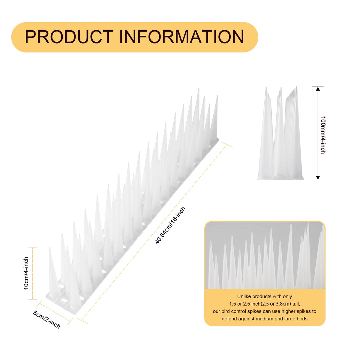OFFO Bird Spikes High for Anti Pigeons Spikes to Keep Bird or Animals Away, Fence Spikes of Bird Deterrent Covers 12m, Height 10cm,Frosted Clear