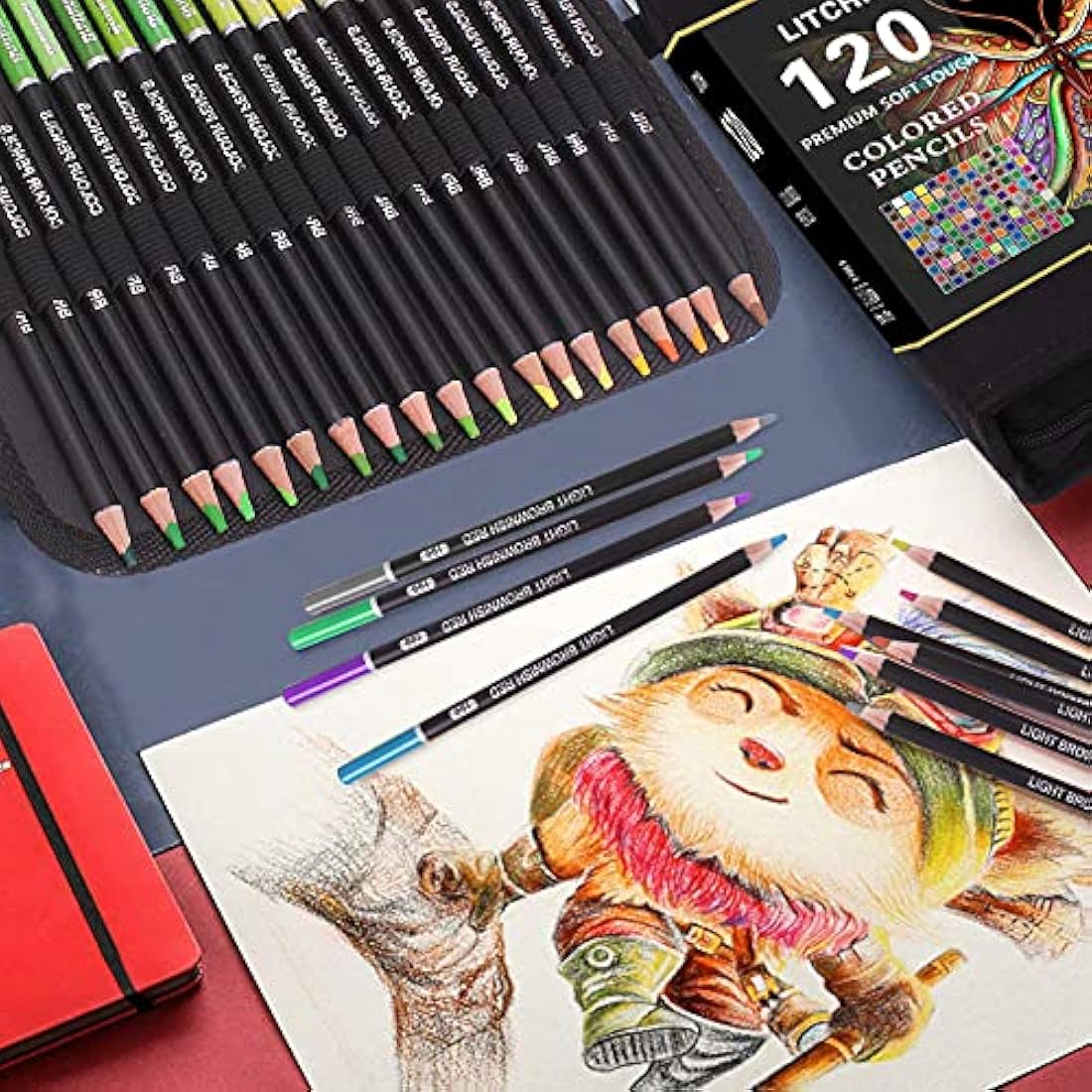 120 Colouring Pencils Zip-Up Set Perfect for Drawing, Sketching, Shading & Coloring, Vibrant Coloured Pencils for Adults & Pro Artists