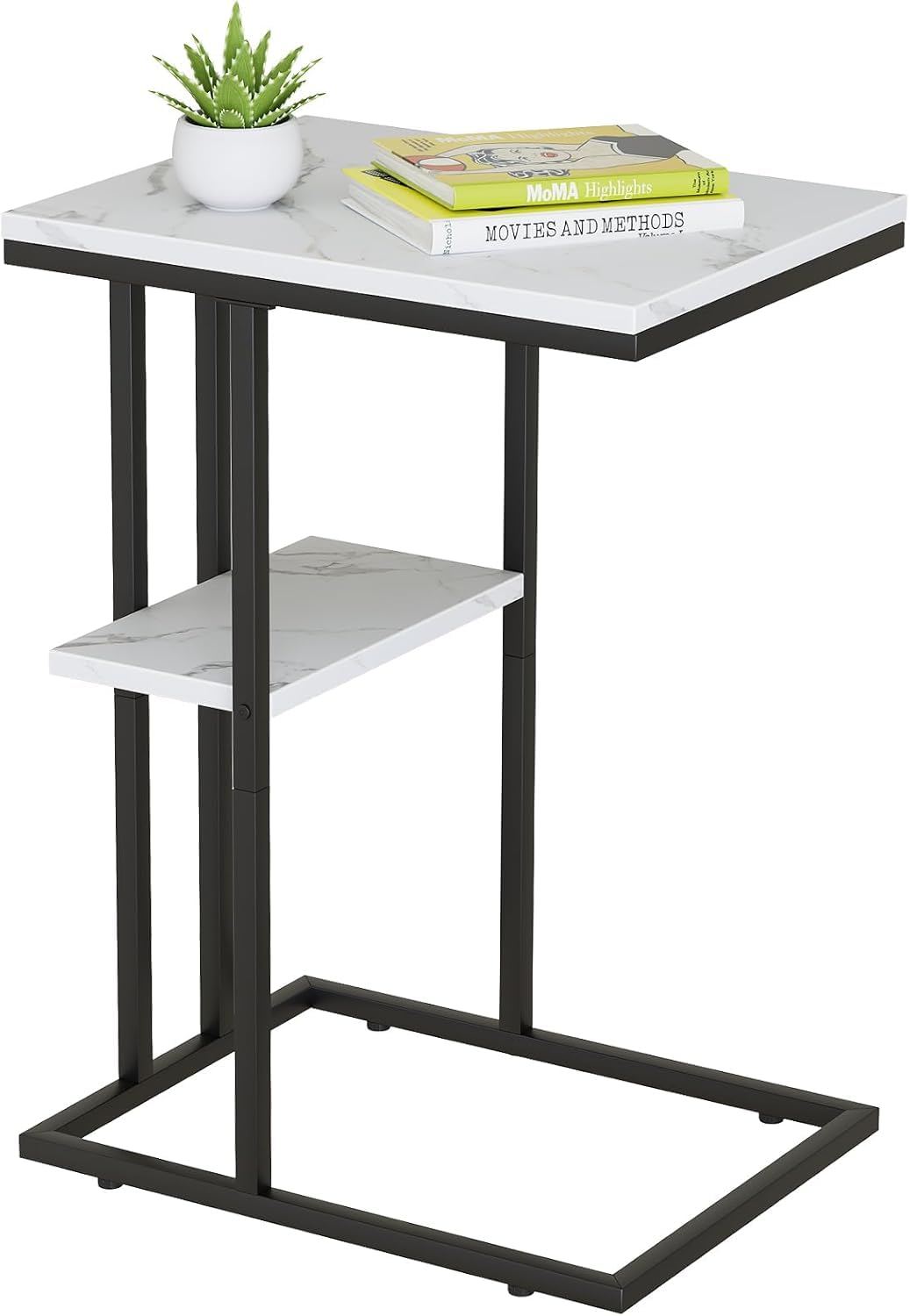 C Shaped End Table, Side Table, Sofa Table, Coffee Table Under Sofa, Small Couch Snack Tables, Bedside Tables with Metal Frame for Living Room