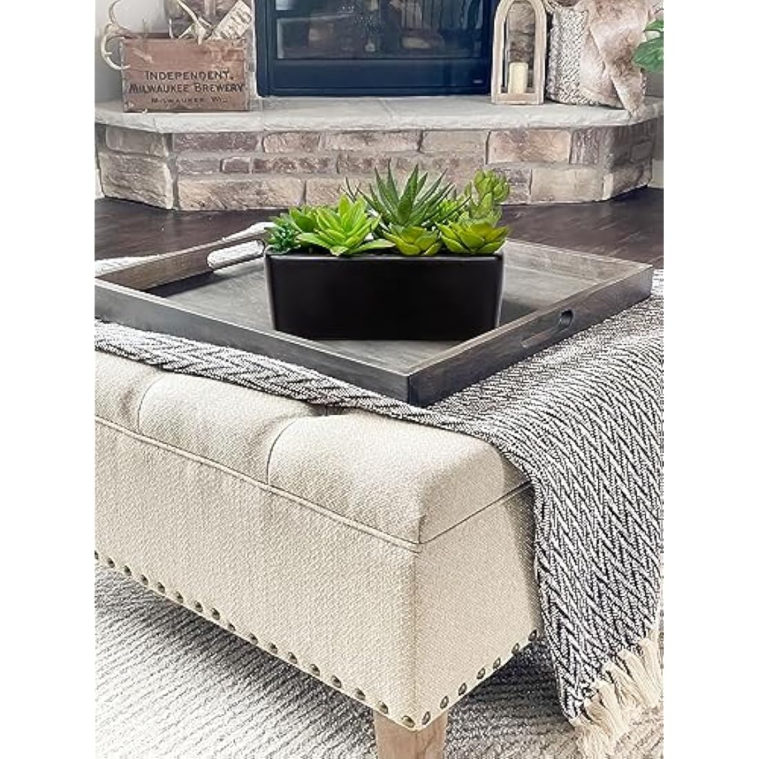 Briful 2 Packs Artificial Succulent Plants Faux Succulents in Black Ceramic Pot, Fake Plants Artificial Succulents Potting Mix Artificial Plants in Pot for Office Home Bathroom Shelf Decor