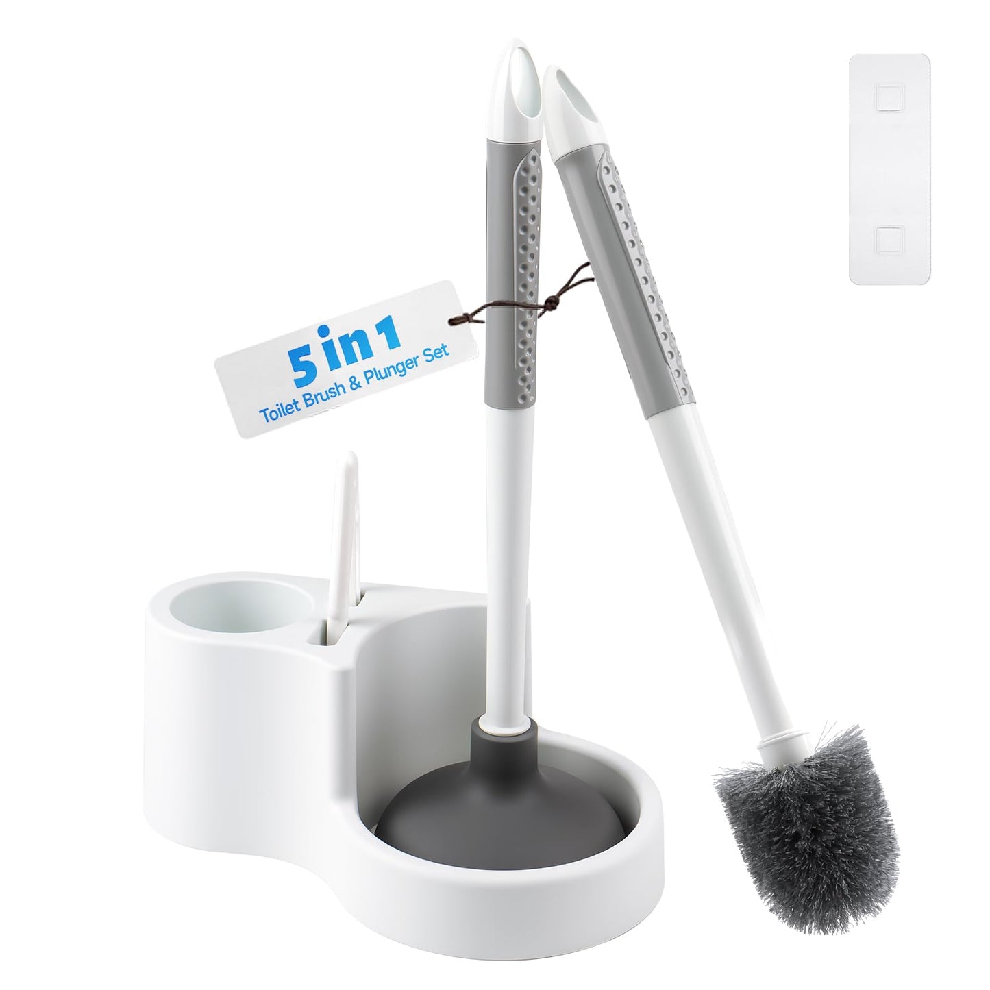 Topsky 5-in-1 Toilet Brush and Plunger Set with Holder for Bathroom Cleaning, White