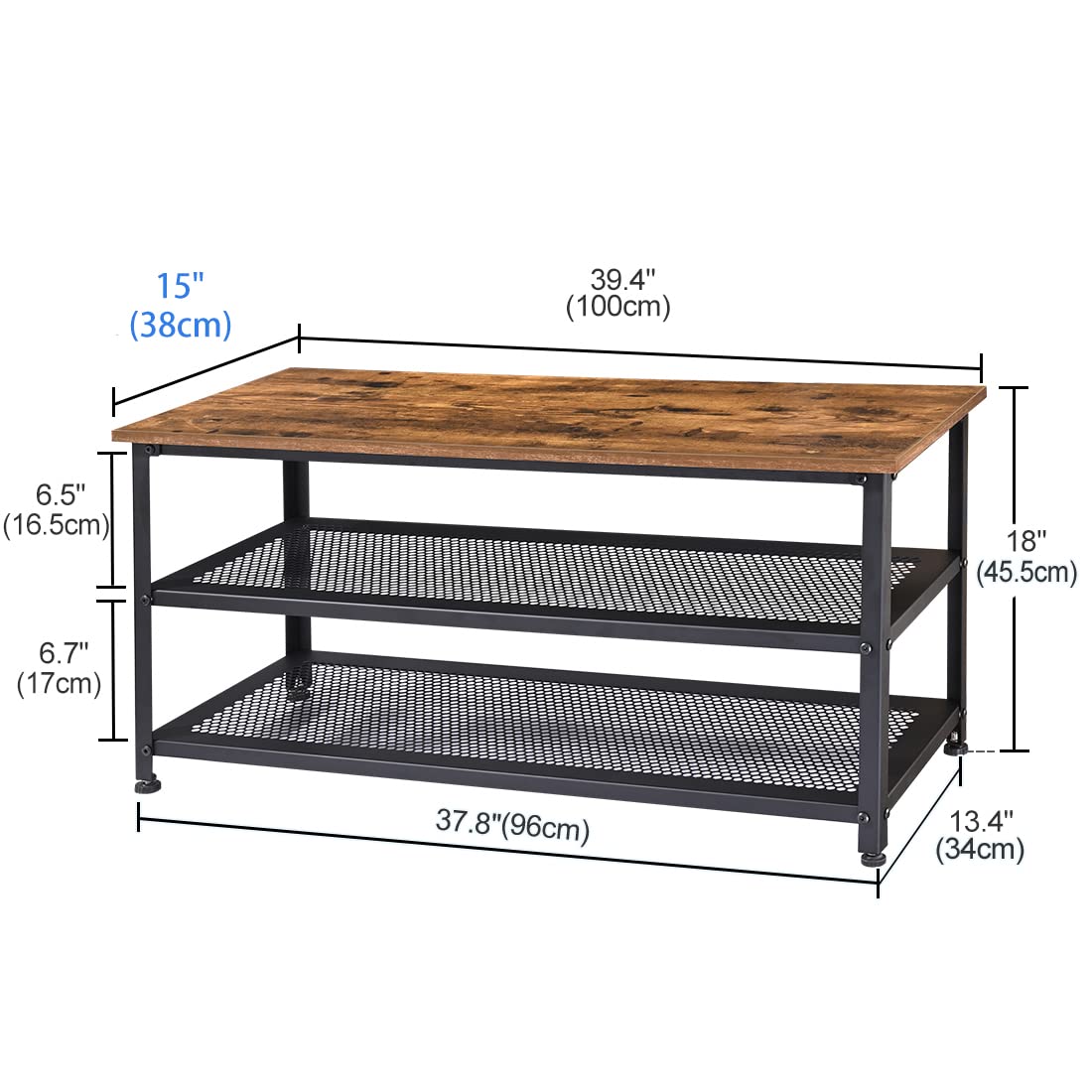 H JINHUI Shoe Bench, Industrial Shoe Rack with Mesh Shelves, 100 x 38 x 45 cm Storage Organiser Shelf, Steel Structure, for Living Room, Bedroom