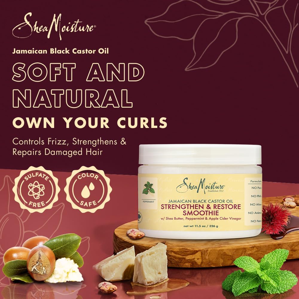 Shea Moisture Jamaican Black Castor Oil Strengthen & Restore Smoothie 11.5 oz / 340 ml - For Damaged, Brittle & Curly Hair