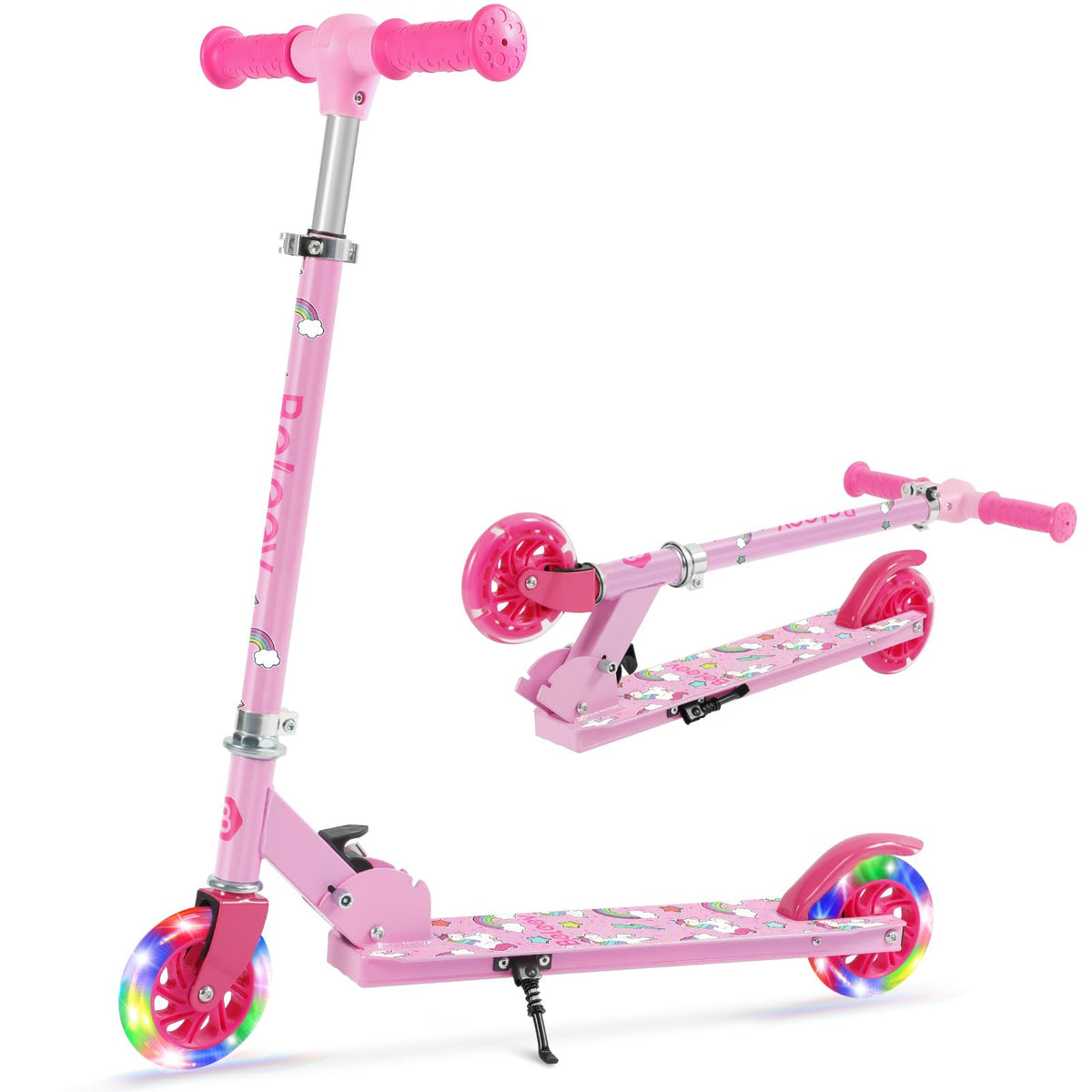 BELEEV V1 Scooter for Kids, 2 Wheels Folding Kick Scooter for Children Girl and Boys, 3 Adjustable Height, Flashing Light up Wheels, Lightweight