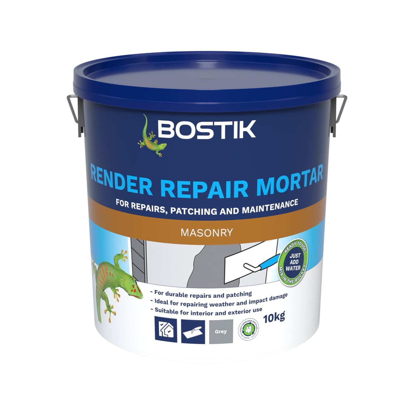 Bostik Cementone Render Repair Mortar 10kg - Durable Repair & Patching Mortar - Ready Mixed, Just Add Water - Ideal for Weather & Impact Damage -