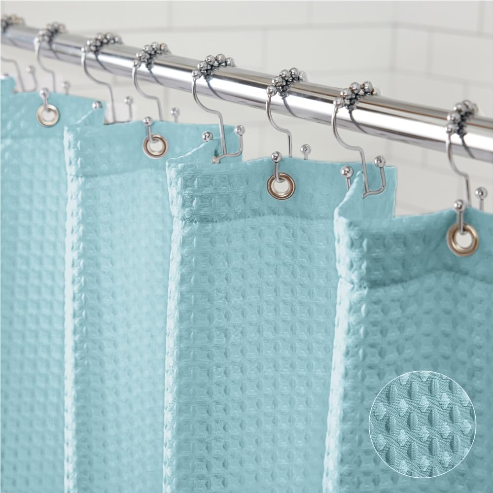 Gorilla Grip Waffle Shower Curtain, Thick Weighted Fabric, Wrinkle and Rust Resistant, Classic Hotel Quality Design, Heavy Duty Long Curtains for