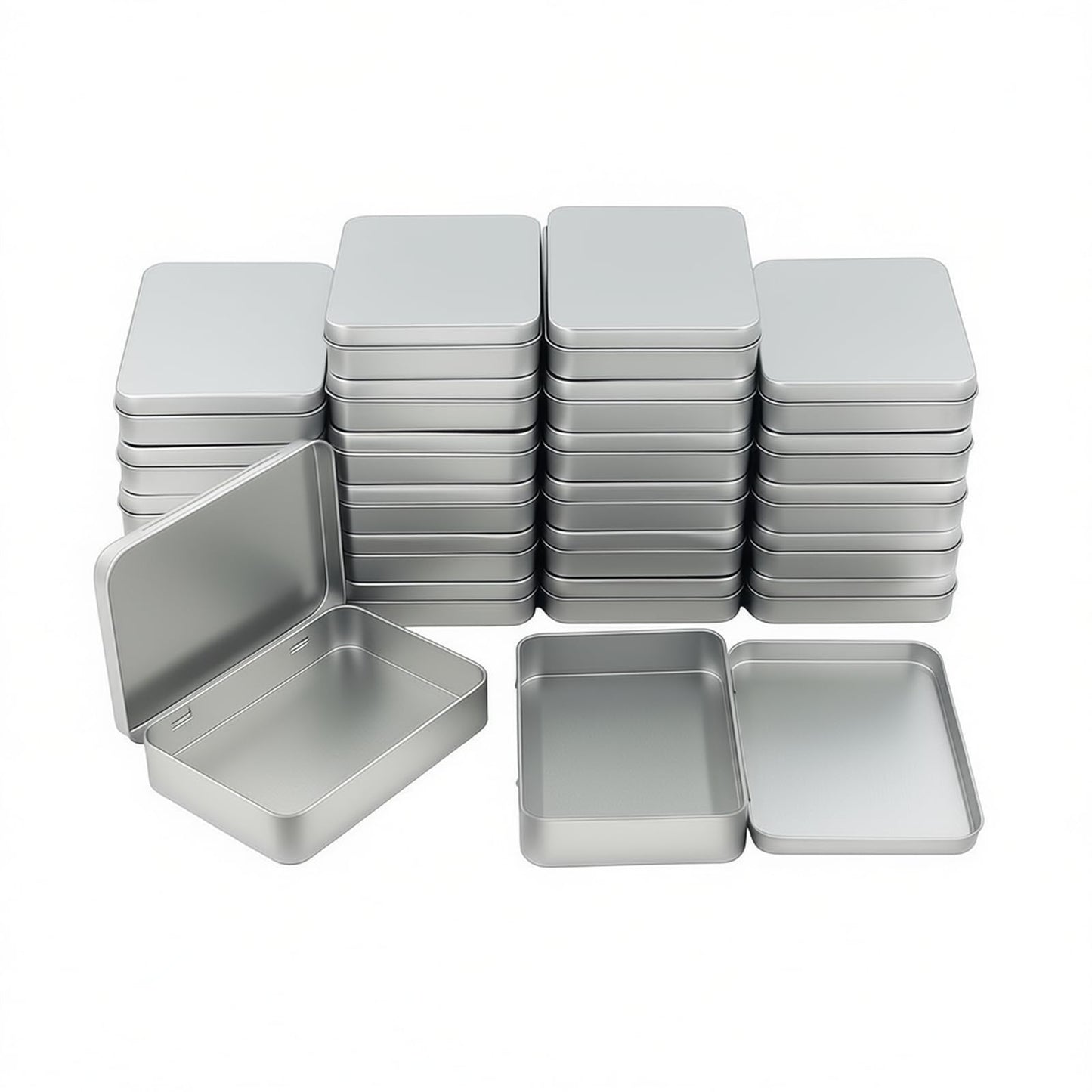 Goodma 24 Pieces Rectangular Metal Hinged Tins, Silver, 11.5 x 8.5 x 2.2 cm