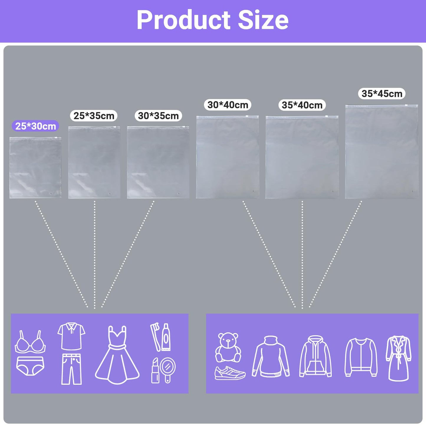 Svaldo Clear Zip Bags for Travel, 25Pcs 25 * 30cm Bikini Organiser Bags, Resealable and Reusable, Plastic Pouches for Swimsuit, Underwear, Cosmetics