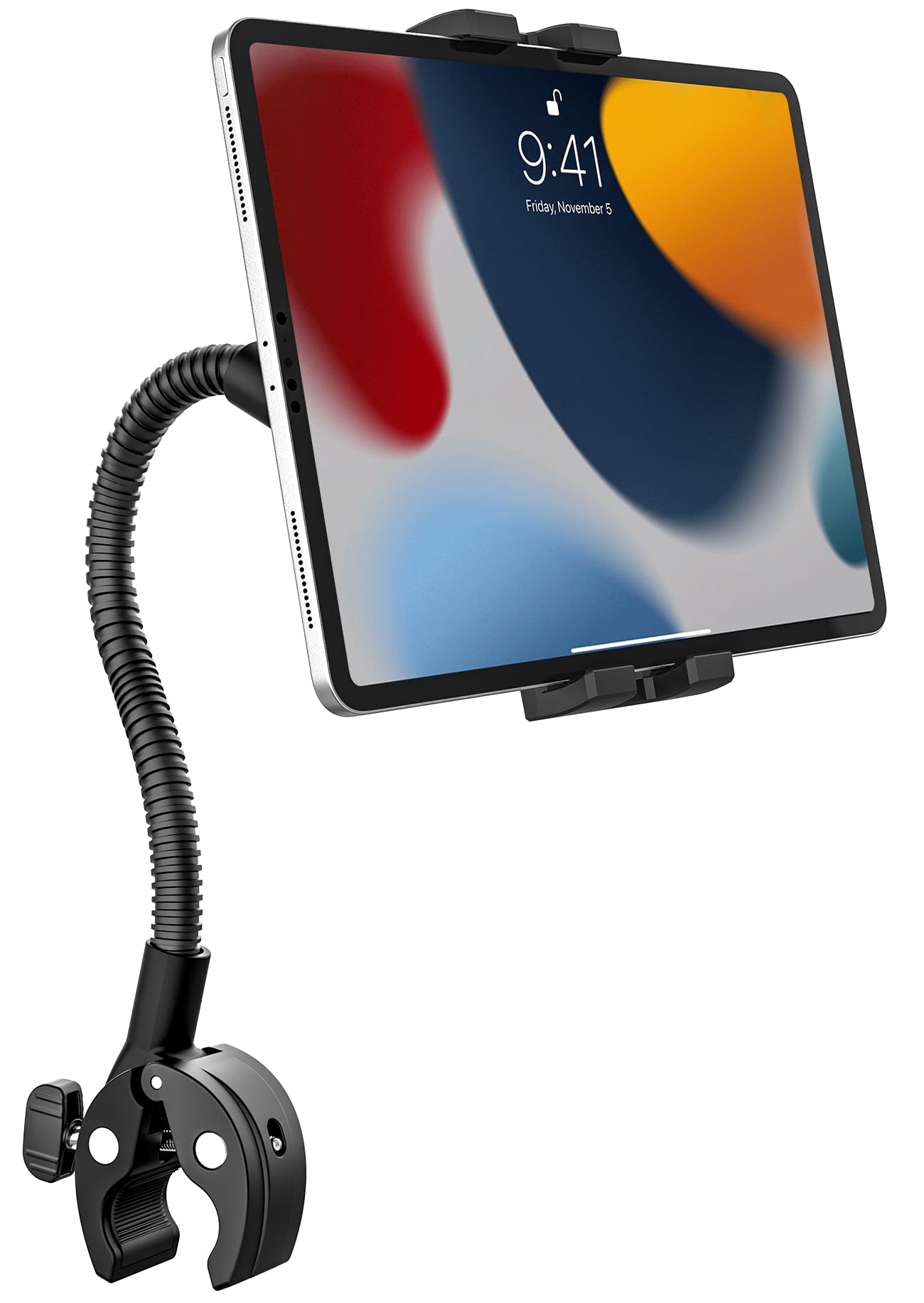 woleyi Stroller Wheelchair Boat Bike Tablet Holder Gooseneck [Flexible Aluminum Arm & Stable] Pole Bar Tube Handlebar Tablet Mount for iPad Mini Air
