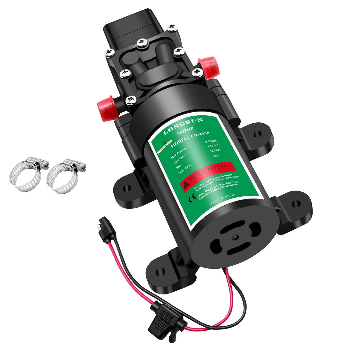 LONGRUN 12V DC Water Pump, Diaphragm Water Pump with Pressure Switch, 4.5L/Min 85 PSI High Pressure Self Priming Caravan Water Pump, Water Pressure