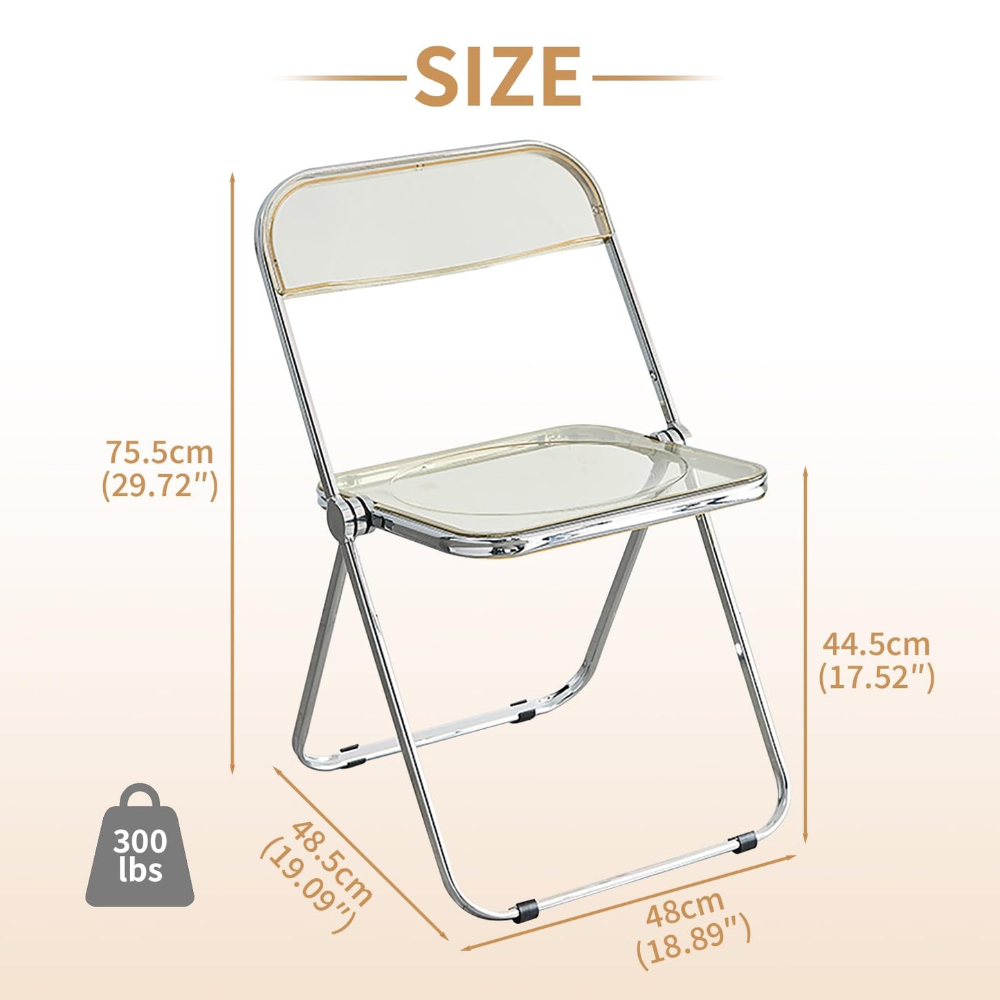 KAIHAOWIN Luxury Modern Acrylic Folding Chair Transparent Chairs-Ghost Stackable Crystal Folding Chair-PC Plastic Living Room Seat-Chrome Frame and